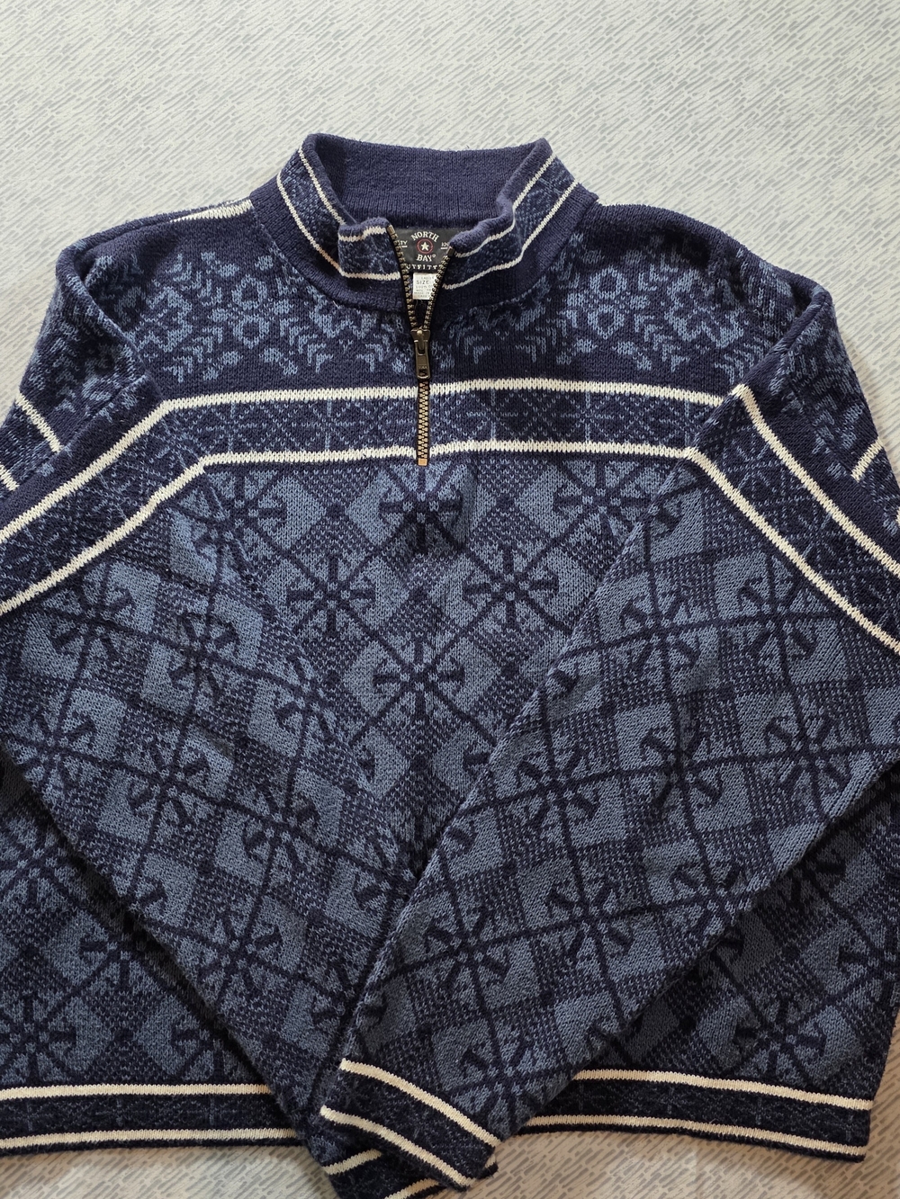 Vintage Nordic Fair Isle Snowflake 100% Wool Patterned Half-Zip Sweater